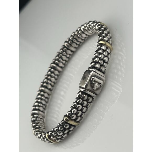 Lagos Bracelet Signature Caviar 925 sterling with 10 station 18k Gold Stations - Picture 1 of 16